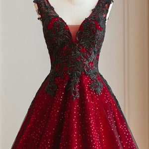 Deluxe Blood Red & Black Lace Alternative Wedding Dress Sequined with Adjustable Corset