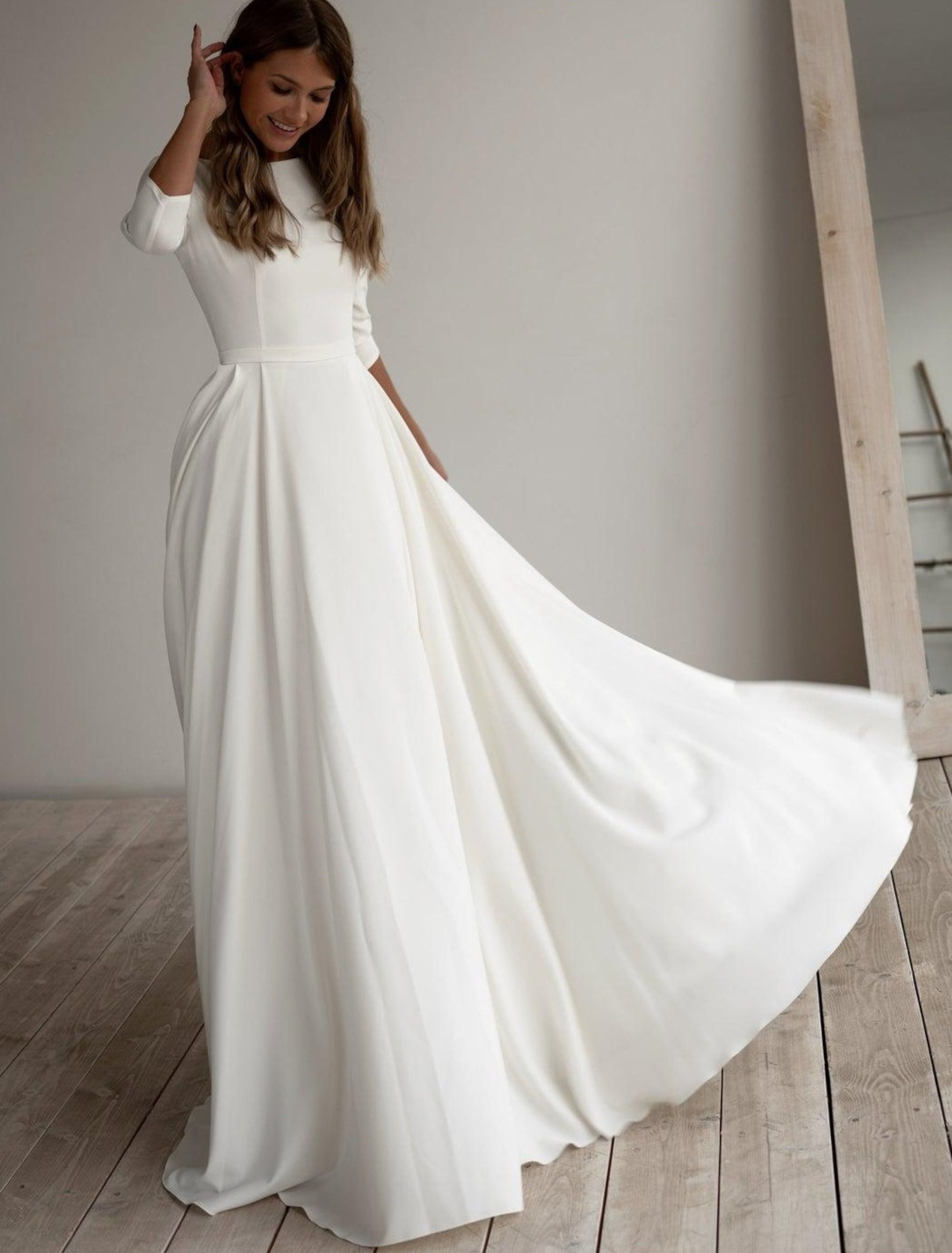 Elegant Simple Wedding Dress Modest Crepe Satin Prom Evening - Etsy