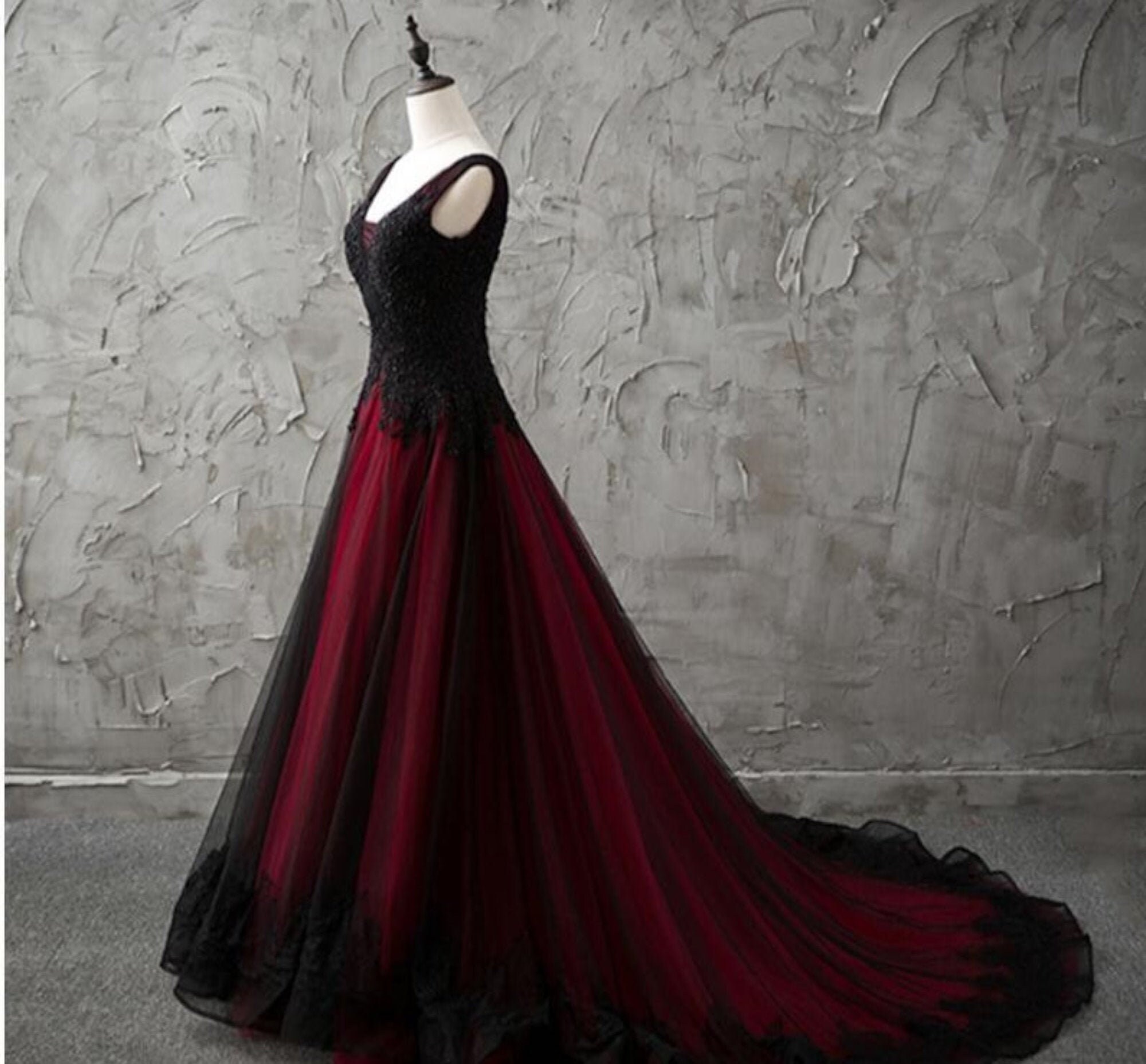 Luxury Wine Red & Black Gothic Wedding Prom or Evening Gown Etsy UK