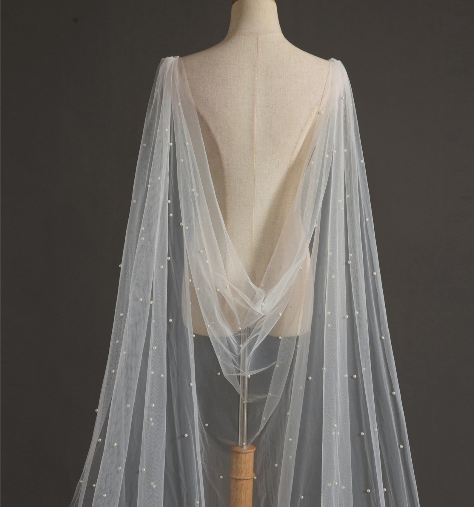 Soft Swiss Tulle Waterfall Wedding Cape With Pearl Detailing - Etsy