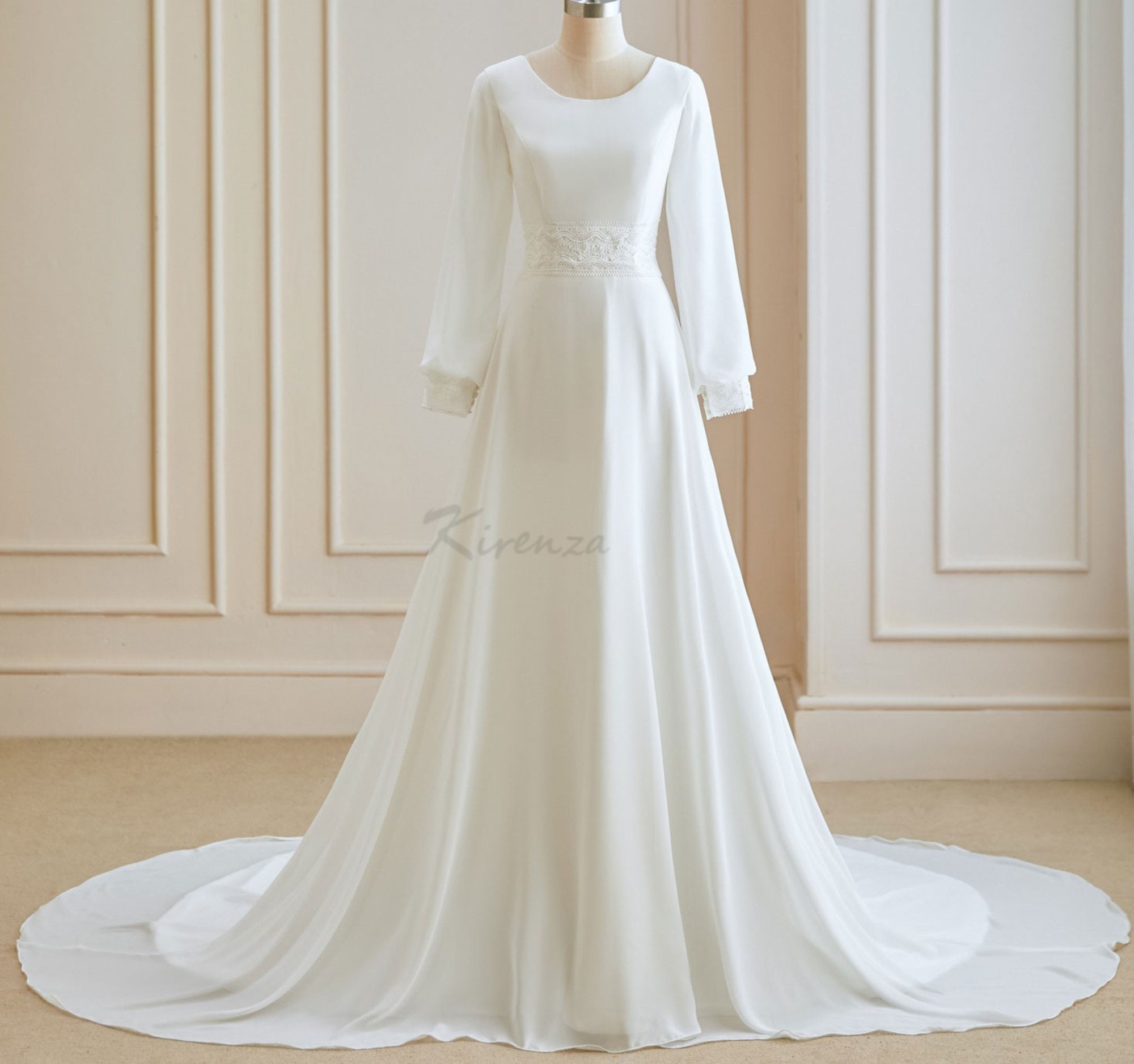 Satin Wedding Dress Long Sleeve -  Hong Kong