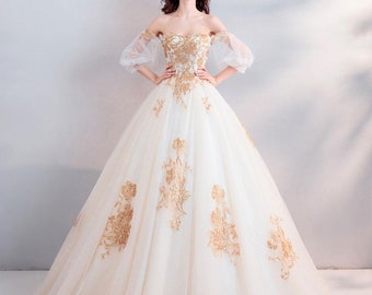 Stunning Princess White and Gold Filigree Wedding Gown or - Etsy Israel