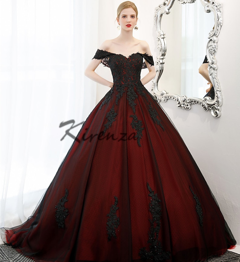 Deluxe Dark Red Burgundy and Black Ball Gown Goth Wedding image 0