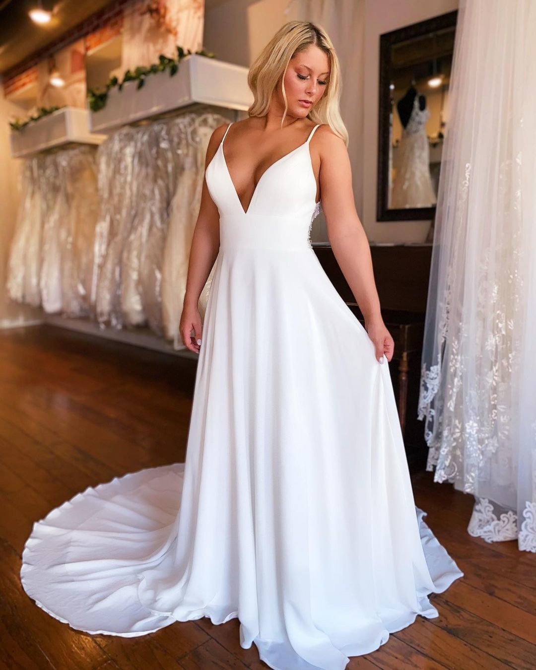 Simple Lightweight Satin White or Ivory Summer Wedding Dress With Deep ...