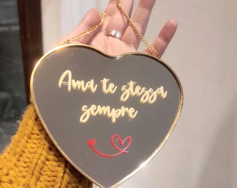 Specchio a cuore, specchio con frase motivazionale, specchio decorato, specchio regalo perfetto, specchio da personalizzare, arredo camera