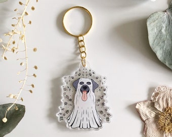 Labrador Keyring | Ghost Keychain | Dog Charm | Labrador Halloween Decal | Autumn Accessories | Dog Lover Gift | Cute Dog Ghoul