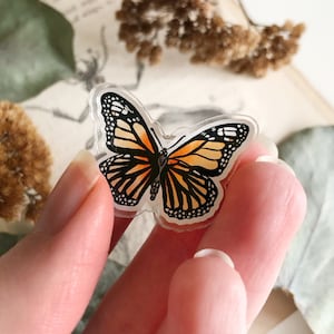 Butterfly Pin | Monarch Butterfly Badge | Push Pins | Cottagecore Accessories | Backpack Pin | Jacket Pin | Acrylic Pin | Best Friend Gift