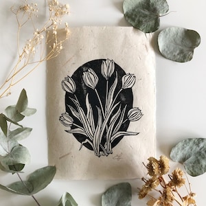 Tulpen Print | Linoldruck | Relief-Druck | Botanisches Geschenk | Geschenk für sie | Wildblumen | Blumen Haus Zimmer Wand Dekor | Bauernhauskern Cottage