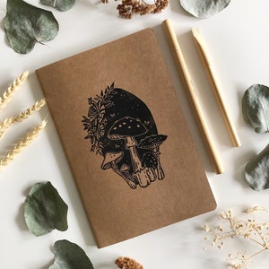 Mushroom Journal | Botanical Notebook | Handprinted Lino Cut Journal | Mushroom Stationery | Cottagecore | Floral Eco Friendly Gift Idea