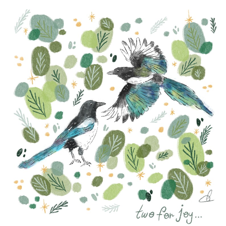 two for joy... Magpie Card Neutral Birthday Celebration Card Wildlife Botanical Birds Eco Friendly Recycled Square Card Handmade Art image 8