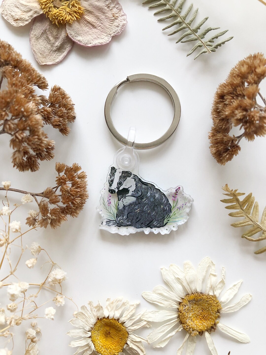 Badger Keyring Acrylic Badger Nature Keychain Bag Accessories Botanical
