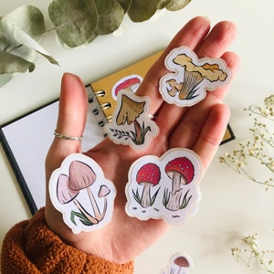 Lot de 30 autocollants champignon | Décor mat recyclé pour carnet de croquis | Journal vintage champignon vénéneux | Accessoire pour agenda Cottagecore | Champignons botaniques