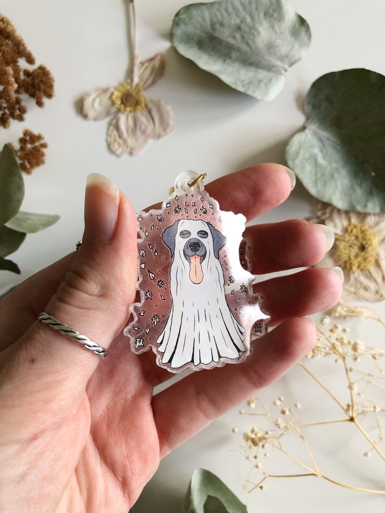 Labrador Keyring Ghost Keychain Dog Charm Labrador Halloween Decal Autumn Accessories Dog Lover Gift Cute Dog Ghoul image 5