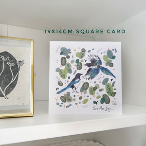 two for joy... Magpie Card Neutral Birthday Celebration Card Wildlife Botanical Birds Eco Friendly Recycled Square Card Handmade Art image 3