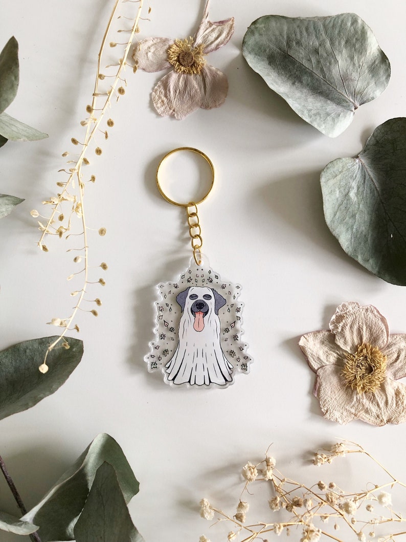 Labrador Keyring Ghost Keychain Dog Charm Labrador Halloween Decal Autumn Accessories Dog Lover Gift Cute Dog Ghoul image 1