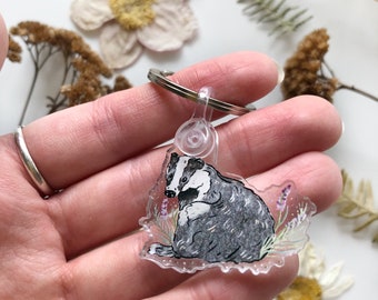 Portachiavi Con Tasso In Metallo – Double Face, Alta Qualità – Regalo Fauna Selvatica Britannica, Personalizzabile Con Foto - 2
