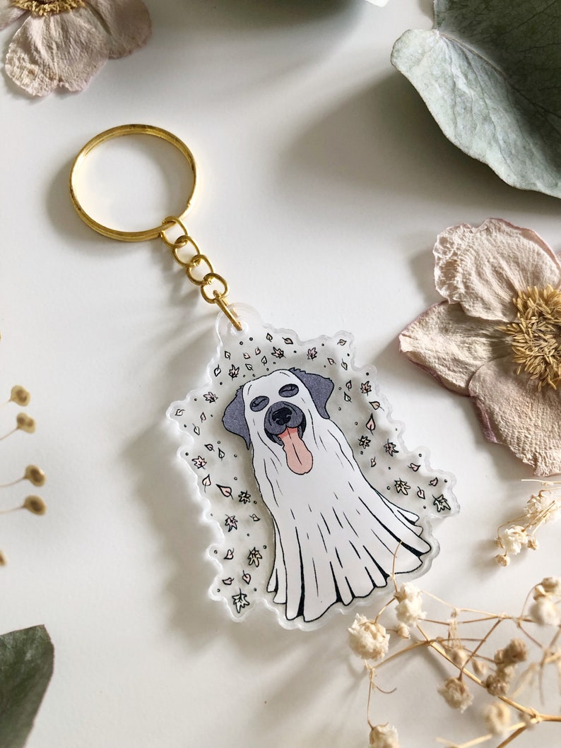 Labrador Keyring Ghost Keychain Dog Charm Labrador Halloween Decal Autumn Accessories Dog Lover Gift Cute Dog Ghoul image 2