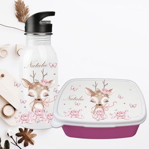 Flasche mit Rehe Boho / Personalisiert / Kinderflasche/ Brotdose Kinder