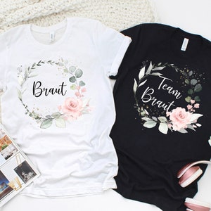 Junggesellinnenabschied Shirt/ Eukalyptus / Rosa/ Blumen/ / Outfit Braut Geschenk/ JGA Bride Shirt T Team Braut Bild 1