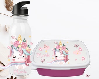 Flasche personalisiert /  Flasche aus Edelstahl/ Unicorn Regenbogen/ Brotdose Kindergartenflasche