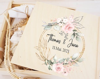 Wedding gift box made of wood / wedding flower wreath / communion for birth gift / bridal couple wedding / photo box