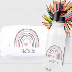Gourde filles, boîte à lunch enfants, cadeau arc-en-ciel pour la maternelle, personnalisé, gourde écolier, boîte à lunch enfants