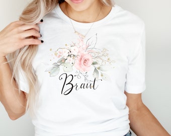 Junggesellinnenabschied Shirt  JGA Braut Team Braut / Eukalyptus Rose Geschenk für die Braut gold Kranz
