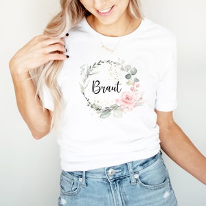 Junggesellinnenabschied Shirt/ Eukalyptus / Rosa/ Blumen/ / Outfit Braut Geschenk/ JGA Bride Shirt T Team Braut Bild 2