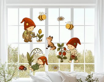 Fensterbild Zwerge Kinder – Selbstklebende Fensterdeko wiederverwendbar