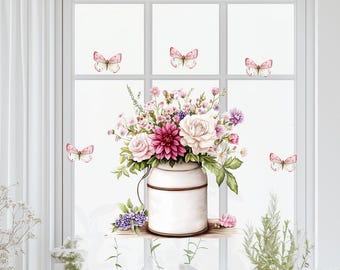 Fensterbild  Frühlingsdeko / Wiederverwendbares Fensterbild/  Selbstklebende Fensterfolie Frühling