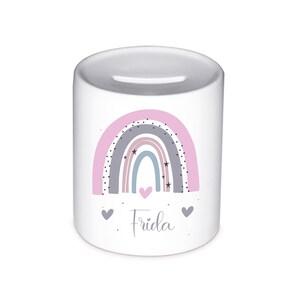 Spardose mit Namen, Baby, Regenbogen rosa grau, Mädchen, Schulkind, Geschenk Sparschwein, personalisiert, Kinder,