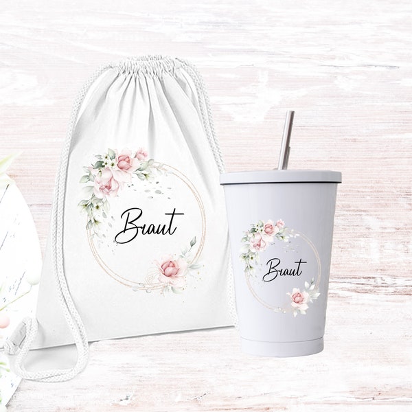 Personalisierte JGA Beutel zum Junggesellinnenabschied / Brautjungfer/ Becher edelstahl Hochzeit JGA