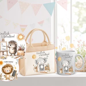 Sac et mug enfant personnalisés pour la rentrée scolaire – cadeau pour écolier fille/garçon – sac en jute CP – mug avec nom