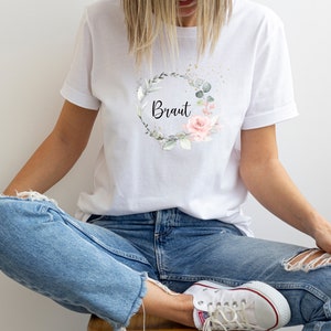 Junggesellinnenabschied Shirt/ Eukalyptus / Rosa/ Blumen/ / Outfit Braut Geschenk/ JGA Bride Shirt T Team Braut Bild 4