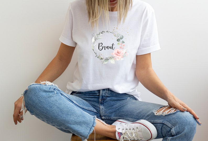 Junggesellinnenabschied Shirt/ Eukalyptus / Rosa/ Blumen/ / Outfit Braut Geschenk/ JGA Bride Shirt T Team Braut Bild 4