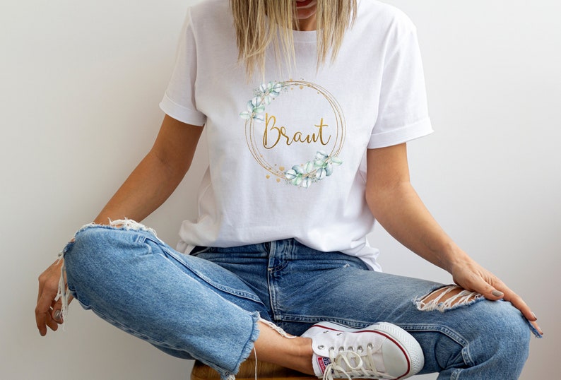 JGA und Braut Shirt / Braut Hochzeit/ Junggesellenabschied T-Shirt Blumenkranz Braut/ Team Braut Shirt JGA / T-Shirt Bride Braut/ Hochzeit Bild 4