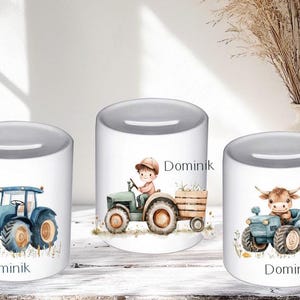 Spardose Personalisiert mit Namen/  Geschenk zur Taufe/ Geburt / Spardose Traktor Bauernhof