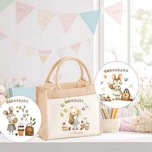 Sac en jute personnalisé pour l'inscription scolaire | Cadeau pour écolier avec nom | Sac 1er jour d'école | Lettre de la souris