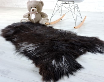 Genuine Icelandic Sheepskin Rug: Brown Black Boho Fur Throw (51x31)