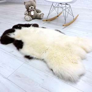 Real Jacob sheepskin rug, area rug,soft leather rug, shag rug , white brown fur rug, unique pattern genuine sheepskin,  bench cover, 151/1