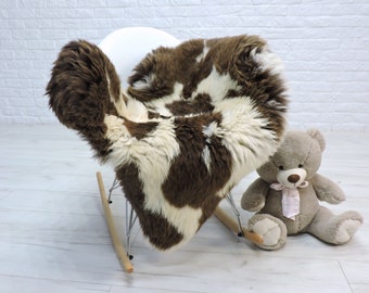 Genuine JACOB sheepskin rug, area rug, shag rug, fur rug, white brown large sheepskin, fur throw, cozy kids rug, bench, chair cover 37/1