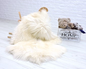 Real Icelandic Sheepskin Rug; White Cream Long Fur Throw  752