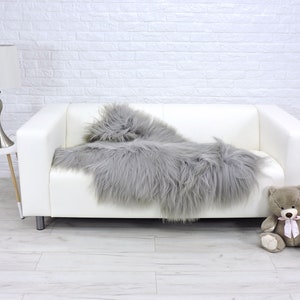 Set of 2 Grey Icelandic Sheepskin Rugs: Shag Fur Area Rugs