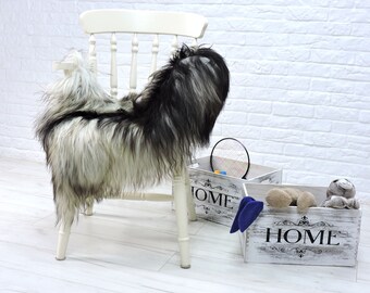 Real Icelandic Sheepskin Rug: Silver Grey & Black, Scandinavian Christmas Decor (43"x 29") 596