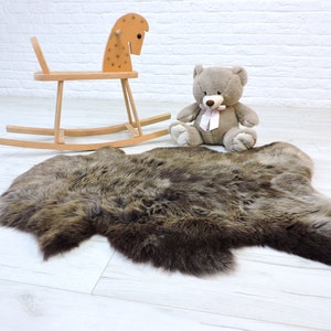 Sheepskin rug, area rug, shag rug, fur rug, large sheepskin, fur throw, leather rug, brown grey genuine sheepskin, scandinavian decor,  813