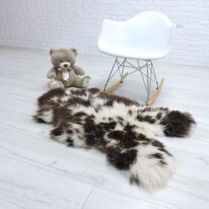Real Jacob sheepskin rug, area rug, dense fleece, shag rug , white brown fur rug, unique pattern genuine sheepskin, chair bench cover, 146/1