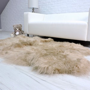Cozy quad sheepskin rug ,sandy beige fur rug, area rug, genuine sheepskin fur throw, boho decor, soft lambskin sofa cover, leather rug 932