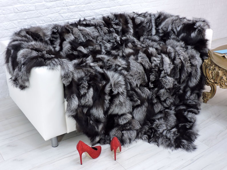 Luxury Real Silver Fox Fur Throw KING Fur Blanket Patchwork Etsy