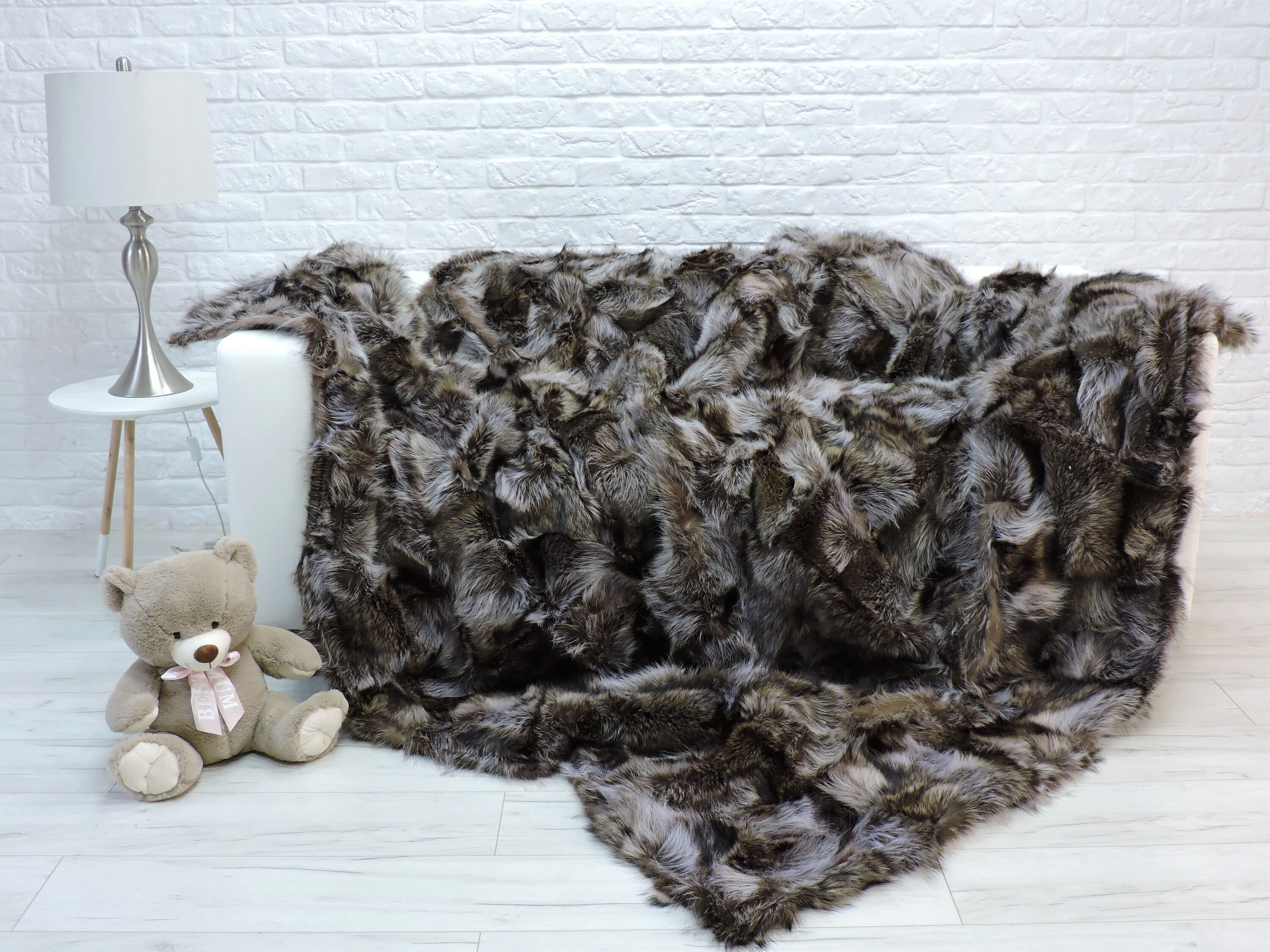 Luxury Real Fur Throw King Fur Blanket Raccoon Fur Patchwork