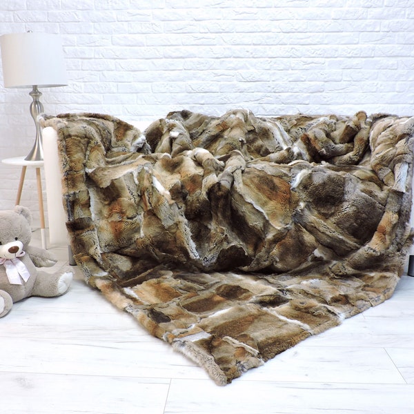 King Real Rabbit Fur Blanket Etsy